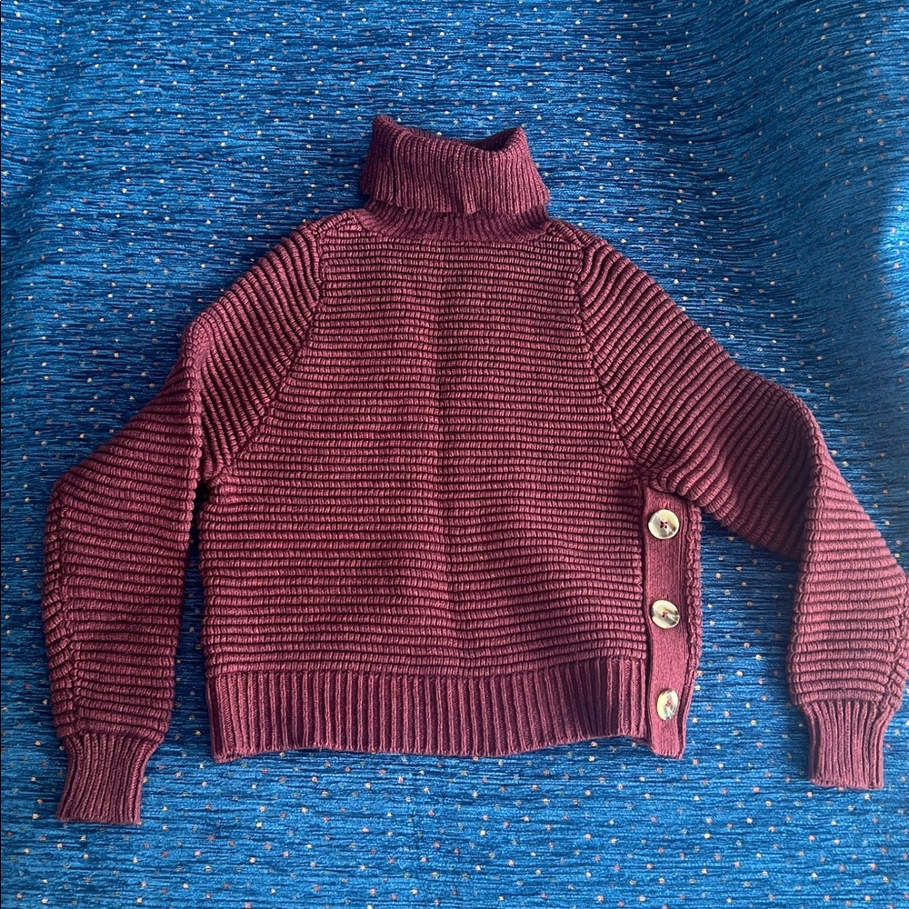 Madewell Ribbed Turtleneck Sweater - XS - Burgundy with 3 side buttons - Picture 4 of 10